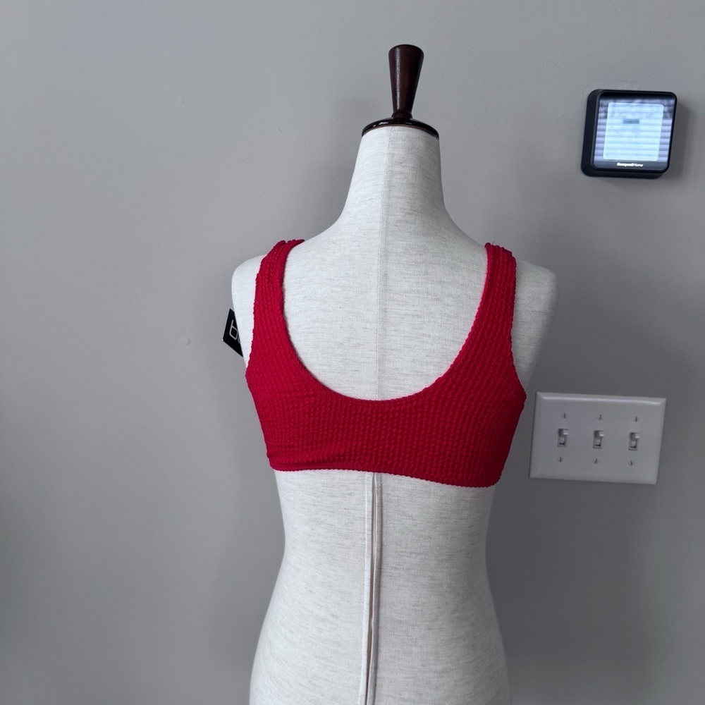 NWT! Boohoo Red Textured Scoop Neck Bralette Bikini Top - Picture 5 of 8